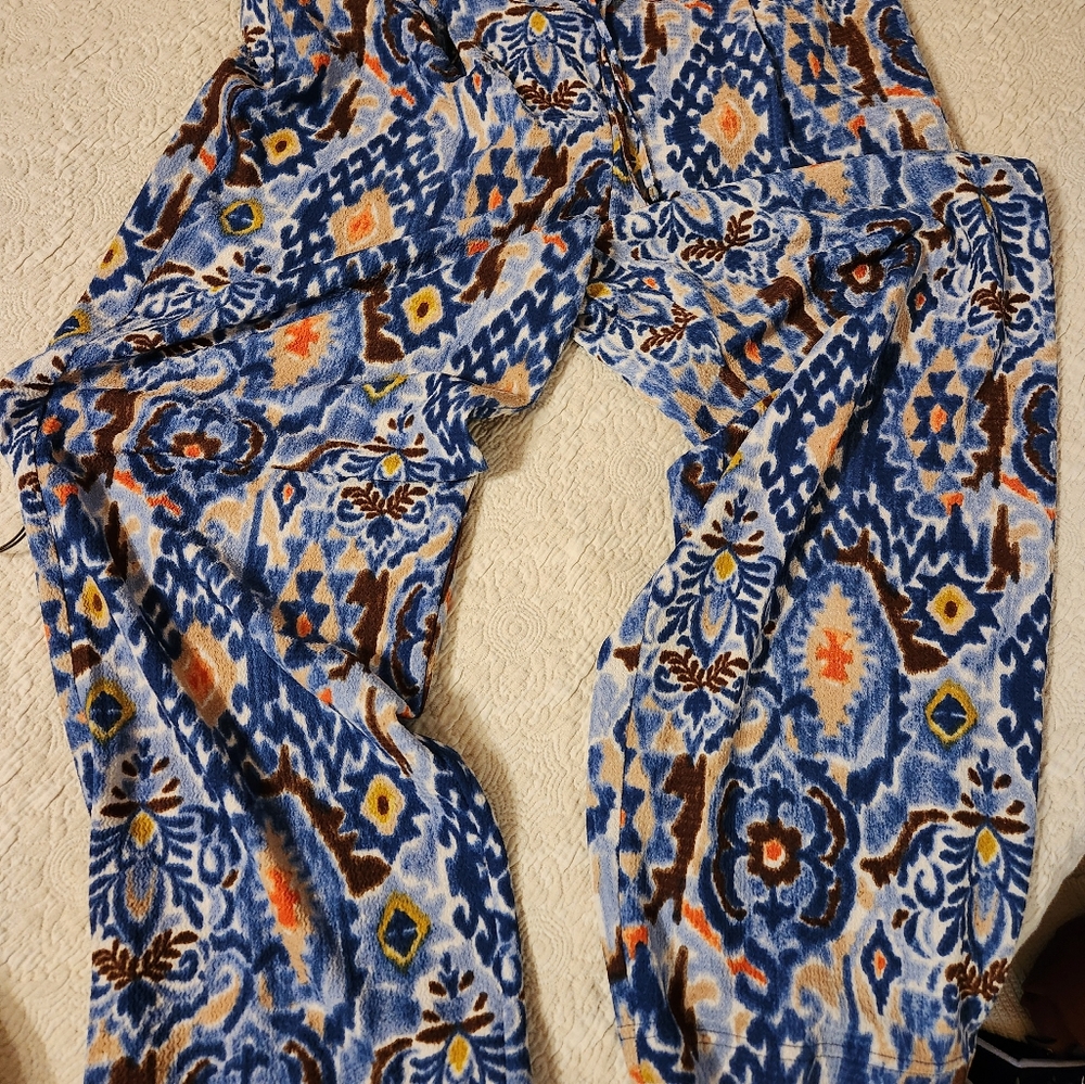 Bohemian Blue and Orange Patterned Pants, SOHO APPAREL LTD. SIZE 1X